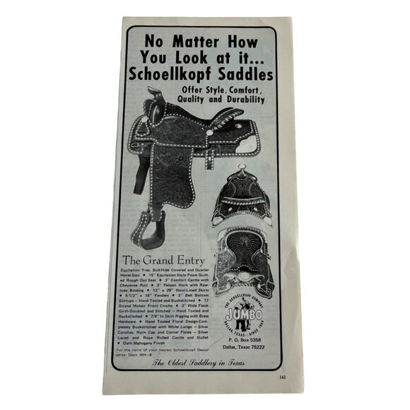 Schoellkopf Saddles Vintage Print Ad 1970s Grand Entry Western Gear Dallas TX - Picture 6 of 6